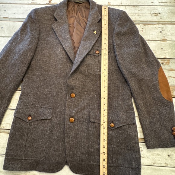 Vintage 70s John Weitz Tweed Blazer Best Leather Elbow Union Made GIMBELS - Picture 11 of 16